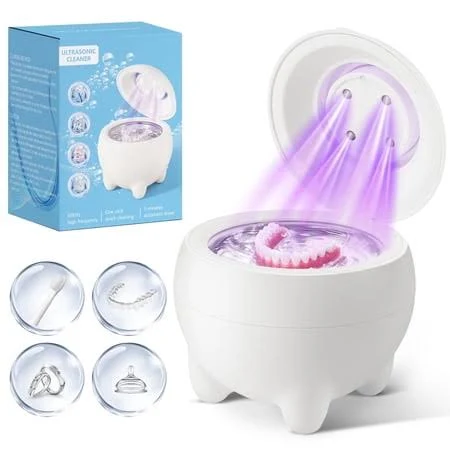 Ultrasonic Retainer Cleaner, 45kHz Ultrasonic Retainer Cleaner Machine Dental Pod, Denture Cleaner for Aligners, Dentures, Night Guards, Jewelry & 