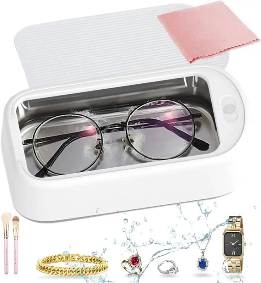 All In One Ultrasonic Glasses And Jewelry Cleaner 640ML 48KHz Powerful Sonic Cleaning Machine For Rings Gold Silver Eyeglasses And Dental Care Home Us