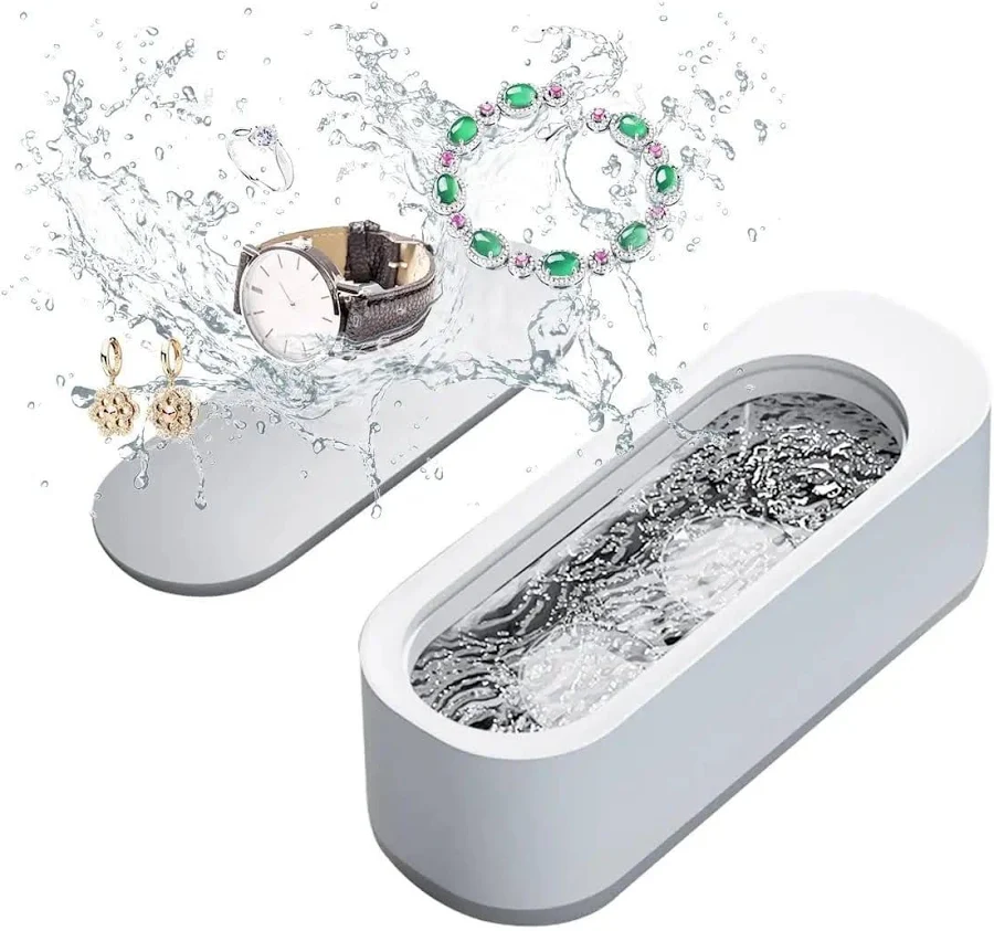 Ultrasonic Jewelry Cleaner Portable Pro Grade Household Cleaning Machine For Jewelry Eyeglasses Rings Silver Retainer Coins 46kHz Deep 360 Degree Clea