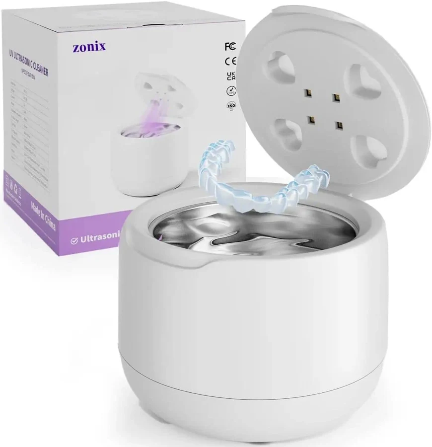 Ultrasonic Retainer Cleaner For Aligners And Mouth Guards, 45KHz Deep Cleaning, 360 Degree Coverage, 300ml Capacity, Two Modes, Safe For Jewelry And D