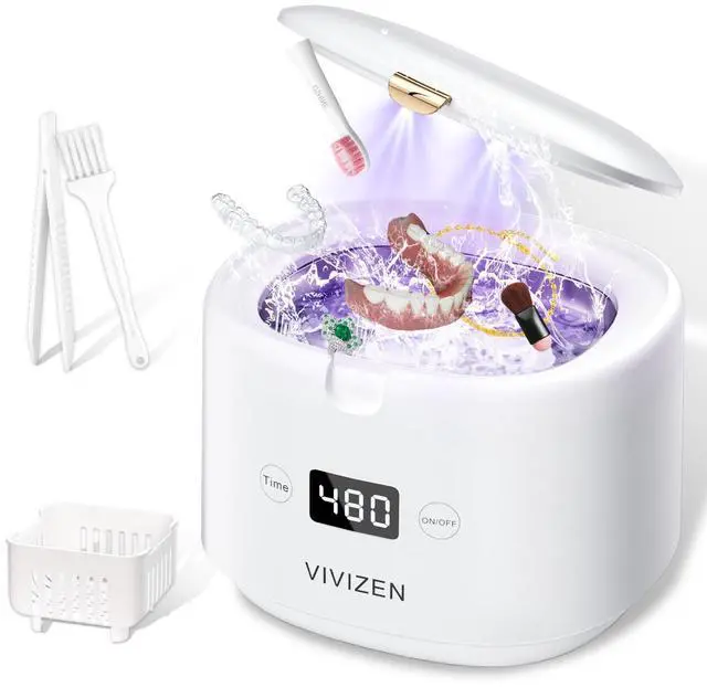 Ultrasonic Retainer Cleaner, Sonic Dental Cleaning Pod, Portable 30W/45kHz Machine for Dentures, Aligners, Braces, Mouth Guards, Jewelry, for All 