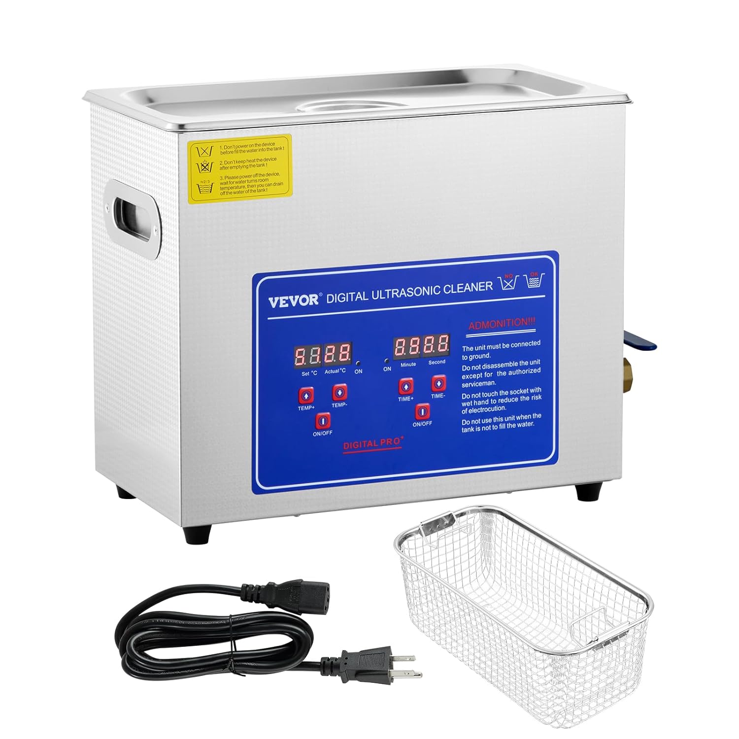 VEVOR Commercial Ultrasonic Cleaner 6L Professional Ultrasonic Cleaner 40kHz with Digital Timer&Heater 110v Excellent Cleaning Machine for Watch