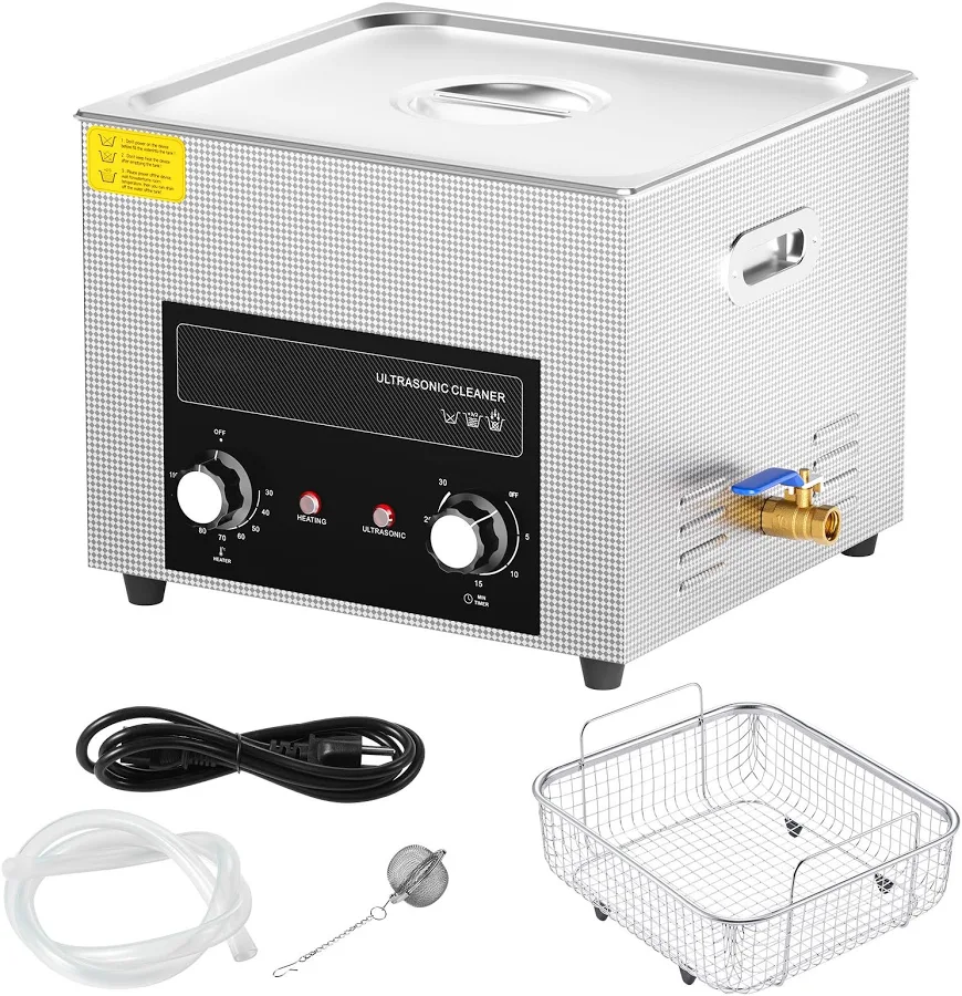 Mecale 15L Ultrasonic Parts Cleaner 360W 40kHz with Heater and Timer and Stainless Steel Basket for Auto Parts Carburetors and Hardware one_size