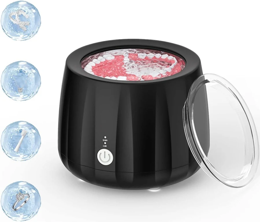 Ultrasonic Retainer Cleaner Machine.220ML Portable Denture Ultrasonic Cleaning Pod for Mouth Guard,Invisalign,Aligner.Professional Ultrasonic Cleaner 