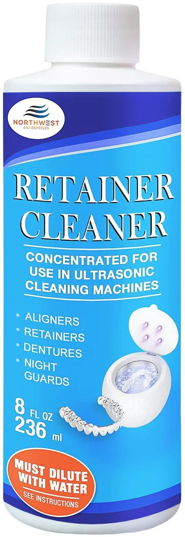Ultrasonic Retainer Cleaner Solution Concentrate for Ultrasonic Machines - Cleans Mouthguards, Invisalign & Nightguards - Odor, Stain & Discoloration 