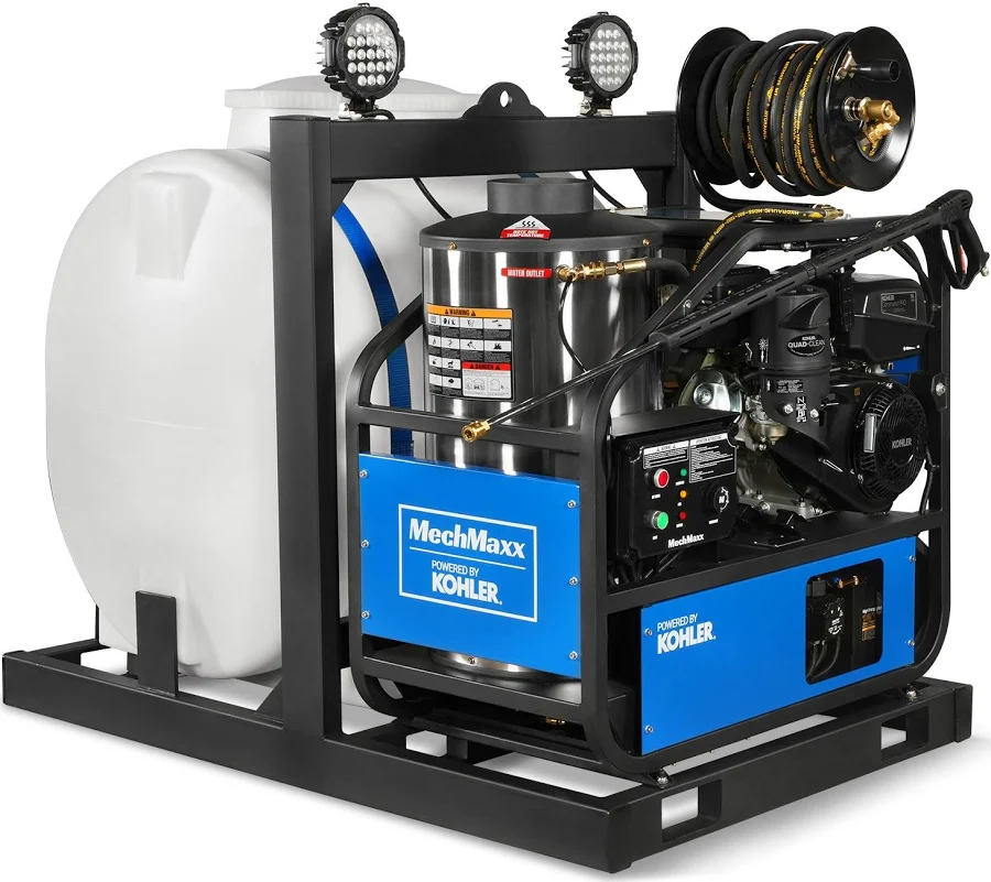 4000 PSI 4 GPM KOHLER E-Start Engine Hot Water Pressure Washer Skid Mounted with 175 Gal Tank, HPW40KT