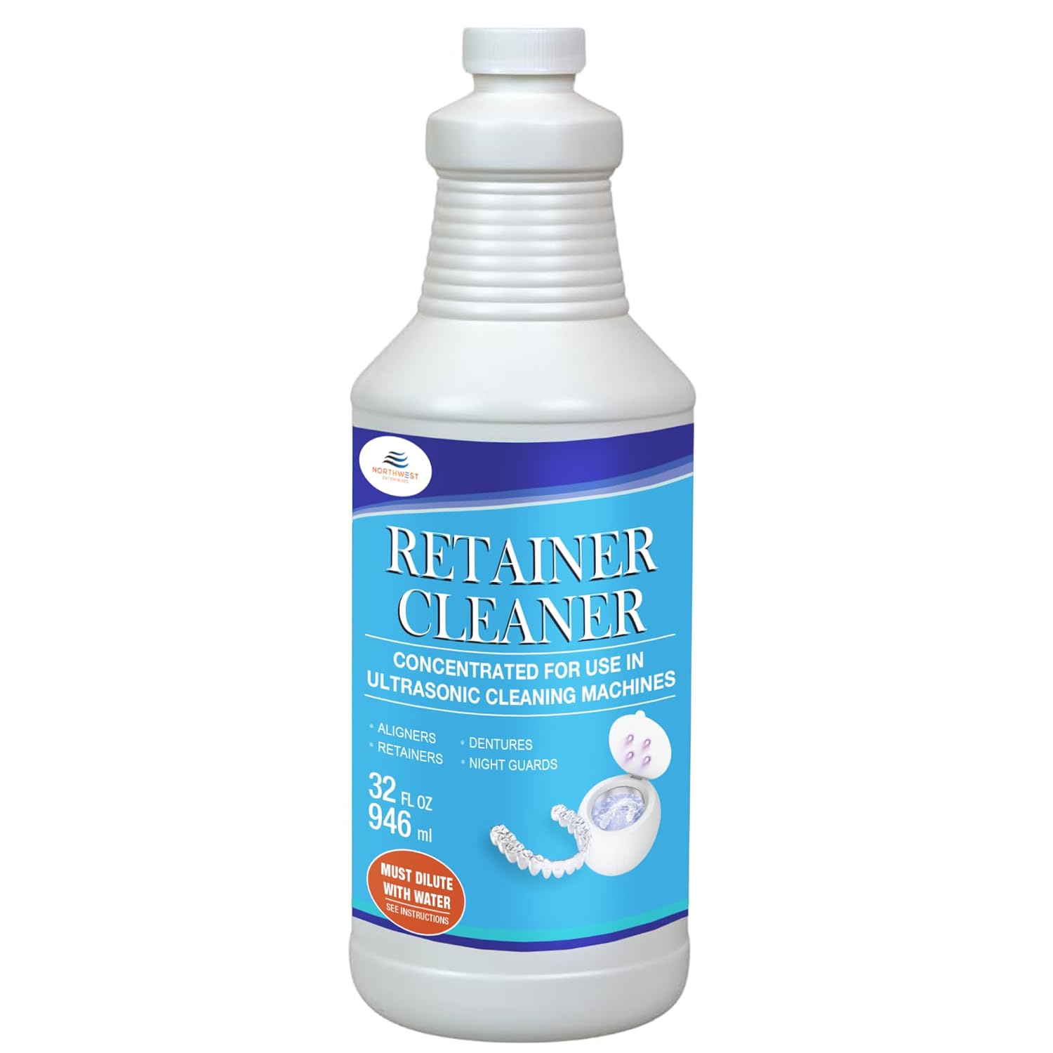 NORTHWEST ENTERPRISES Ultrasonic Retainer Cleaner Solution Concentrate - Denture Cleaner for Ultrasonic Machines - Cleans Mouthguards, Invisalign and 