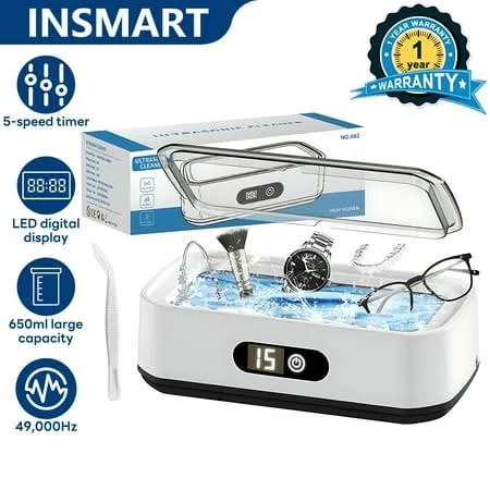 Insmart Ultrasonic Cleaner 650ml 49,000Hz with LED Display, 5 Timer Modes & 4.92 inch Tweezers for Jewelry, Glasses, Watches, Dentures, Women's, Size: