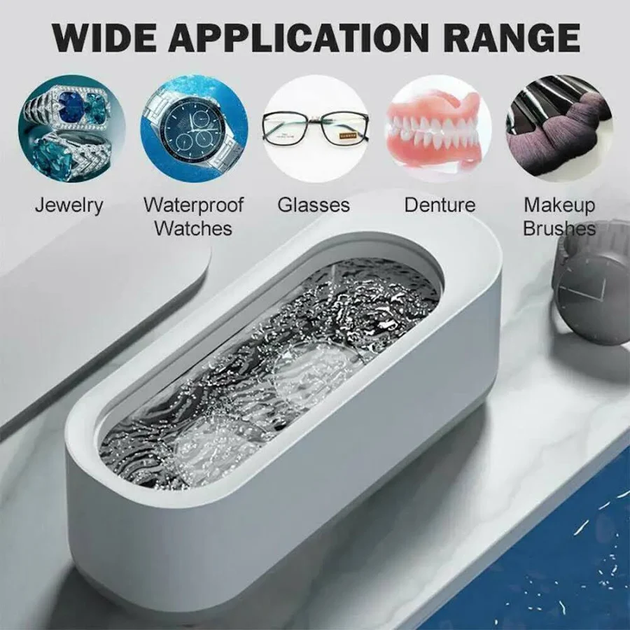 Ultrasonic Cleaner For Jewelry Glasses Watches Portable Battery Operated 5 Minute Sonic Wave Cleaning Machine Mini Sonic Bath For Rings Eyewear Coins 