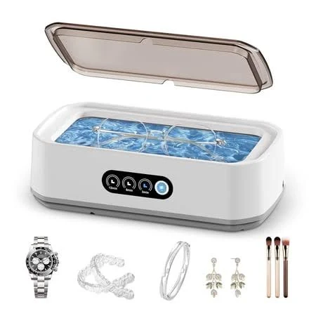 Ultrasonic Jewelry Cleaner,49KHz Ultrasonic Jewelry,Glasses,Rings,Watch Bands Cleaner,3 Modes with Digital Timer,22oz(650ML),304 Stainless Steel Water