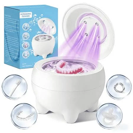 Ultrasonic Retainer Cleaner , 45kHz Retainer Cleaner Machine for Dental Pod, Denture Cleaner, Jewelry , Night Guards, Ring, Low Noise, Mini For Gifts 