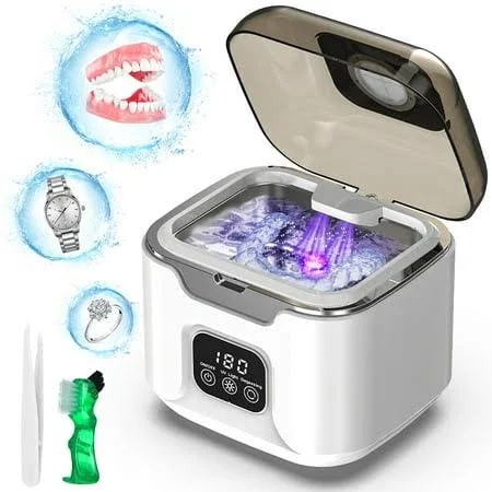Ovimaz Ultrasonic Retainer Cleaner, 48kHz Jewelry Cleaning Machine for Retainers, Dentures, Mouth Guards, Braces, Rings, Watches, 240ml 304 Stainless 