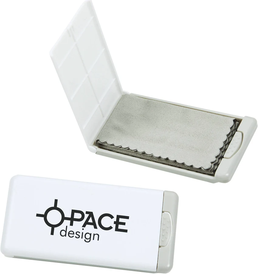 150 Imprinted Cleaning Gadgets | Cleaning Cloth in Case - Opaque - 24 hr | Promotional Items Imprinted with Your Company Logo | 4imprint