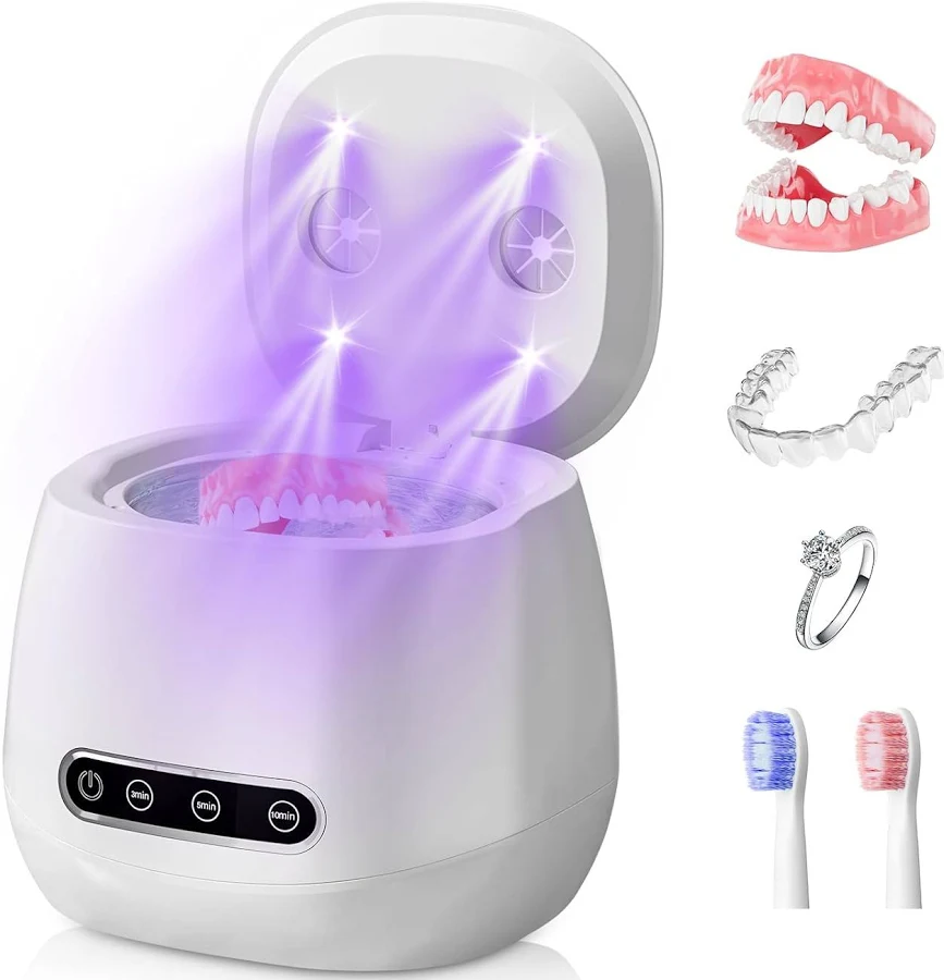 Upgraded 2026 Ultrasonic Retainer Cleaner Machine, 45kHz Ultrasonic Denture Cleaner with 3 Timing Modes with Digital Display, Suitable for Dentures, 
