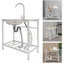 Portable Stainless Steel Sink with Counter, Indoor Outdoor Mobile Kitchen Workstation with Storage