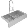 Elkay ectrufa32179fbc Crosstown 18 Gauge Stainless Steel 35-7/8" x 20-1/4" x 9", Equal Double Bowl Farmhouse Sink and Faucet Kit with Aqua Divide and