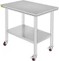 VEVOR Stainless Steel Work Table with 4 Wheels Commercial Food Prep Worktable with Casters Heavy Duty Work Table for Commercial