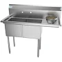 Koolmore 48 in. Freestanding Stainless Steel 2 Compartments Commercial Sink with Drainboard