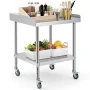 Stainless Steel Prep Table with Wheels Commercial Work Table Adjustable Undershelf for Restaurant Food Truck BBQ