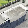 Logmey 18-Gauge Stainless Steel 33 in. Double Bowl Farmhouse Apron Kitchen Sink