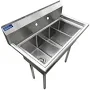 Free Standing Stainless Steel Utility Sink with 3 Basins and Backsplash - Amgood