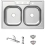 Glacier Bay 33 in. Drop-In 50/50 Double Bowl Kitchen Sink with Faucet and Sprayer