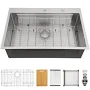 Sarlai 33 in. Drop-in/Topmount Single Bowl 16-Gauge Stainless Steel Dual-Tier Ledge Workstation Kitchen Sink with Bottom Grid
