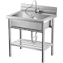 Free Standing Stainless-Steel Outdoor Kitchen Commercial Utility Sink Single Bowl Kitchen Sink Portable Laundry Sink