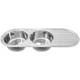 Naiture Double Bowl Stainless Steel Kitchen Sink, Oval Drop-In Top Mount Sink, 50" X 19" Drainboard and Single Faucet Hole