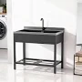 41.7 In. Freestanding Stainless Steel Utility Sink With Towel Rack And Storage Shelf Winado