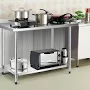 ANGELES HOME 48 in. x 30 in. Silver Stainless Steel Commercial Prep and Work Table Kitchen Prep Table with Bottom Shelf