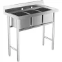 Commercial 3-Bowl Stainless Steel Utility Sink with Backsplash by Winado
