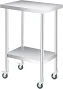 Garvee 24+12 in Stainless Table/ Backsplash/ Adjustable Undershelf/ 4 Caster Wheels/ Heavy Duty Outdoor Prep/ With Wheels Stainless Steel