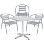 BTExpert 23.75" Square Stainless Steel Table + 3 Silver Gray Slat Chairs
