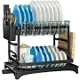 Mirdinner 2-Tier Dish Drying Rack, Stainless Steel Dish Rack with Drip Tray and Rotating Spout