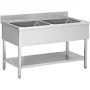 Stainless steel sink unit, two basins center, 140 x 60