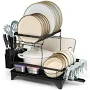 Vesteel 2-Tier Dish Drying Rack, Stainless Steel Dish Rack with Drainboard for Kitchen Counter, Rustproof Dish Drainer for Sink, Space Saving, Black