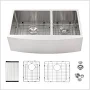 REDmintss 33"X21"X10" Farmhouse Sink - Double Bowl 60/40 Stainless Steel, Brushed Nickel Finish