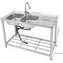 Freestanding Sink w/2 Compartments Stainless Steel Sink w/Faucet&Drainboard Prep&Utility Sinks for