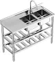 GAOMON 47x18x35in Stainless Steel Double Bowl Utility Sink