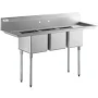 Regency 70" Three Compartment Commercial Sink with Galvanized Steel Legs and Two 12" Drainboards