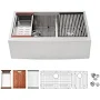 Lordear 33 in. Farmhouse/ Apron-Front Double Bowl Workstation Kitchen Sink
