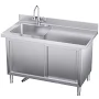 Gaonala 43.3in Outdoor Stainless Steel Utility Sink 2-Tier Cabinet Pull-out Faucet Workbench for Kitchen Office School, Size: 43.3D x 22.3W x 31.5H,