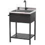 25.7 In. Freestanding Stainless Steel Utility Sink With Towel Rack And Storage Shelf - Silver