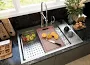CozyBlock 33 Inch Kitchen Sink - EmboPress Top Mount Workstation - 16G Stainless Steel, Integrated Drainboard, Dual-Tier Ledges | CBath