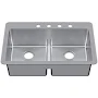 Kingston Brass Quebec 33-Inch Stainless Steel Double Bowl Dual Mount Kitchen Sink with Drain
