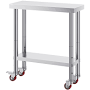 VEVOR Stainless Steel Work Table Heavy Duty 700 Lbs Capacity 4 Wheels 3 Adjustable Heights Commercial Kitchen Prep Table Silver