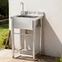 21.6 In.Freestanding Stainless Steel Single Basin Utility Sink With Storage Shelves Winado