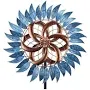 74 in. Blue Metal Large Two-Way Wind Sculptures Wind Spinner