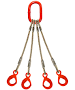 Four leg wire rope bridle with oblong master link on top and self locking hooks on bottom 3/8" / 5'
